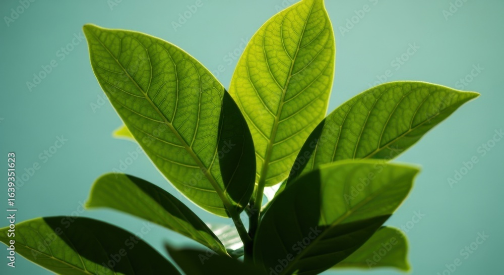 Fototapeta premium Green Fresh Leafy Plant with Bright Green Leaves in Natural Light