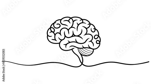 Minimalist One Line Brain Illustration Continuous Line Drawing