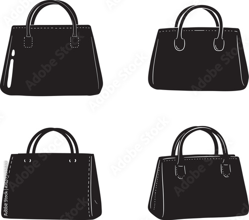 Four Black Handbag Silhouettes Arranged in a Square Pattern on White