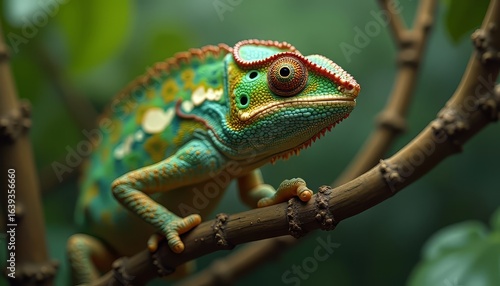 Wallpaper Mural Chameleon on Branch Colorful Reptile Torontodigital.ca