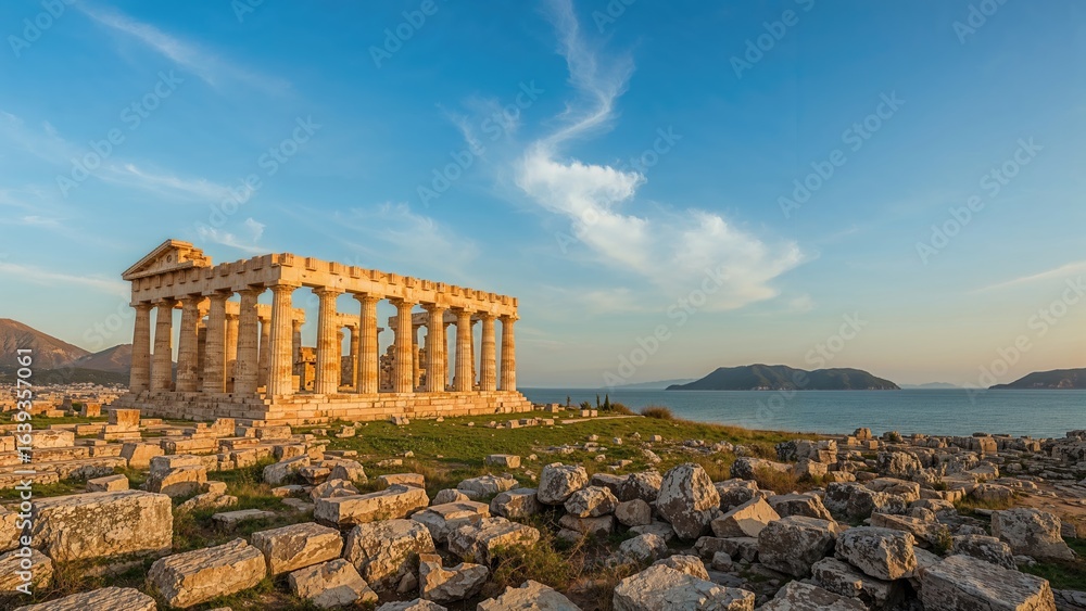 Fototapeta premium Classical Greek archaeological site by the water