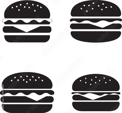 Four black and white burger icons arranged in a square pattern