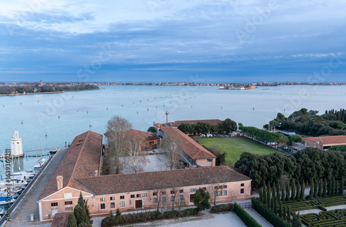 Wallpaper Mural Panoramic aerial view of sunset in Venice from the Cathedral San Giorgio Maggiore bell tower, Venice Torontodigital.ca