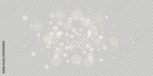 Silver festive bokeh effect with blurred glowing lights on transparent background