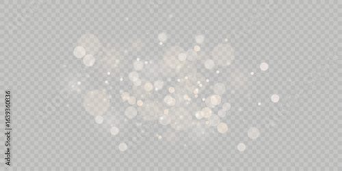 Golden bokeh light background with soft glowing sparkles on transparent backdrop
