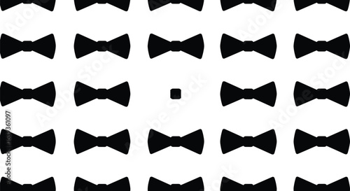 Seamless pattern with black bow ties, tuxedo accessory, gentlemen fashion, men's clothing element, formal wear background, repeating vector icon.