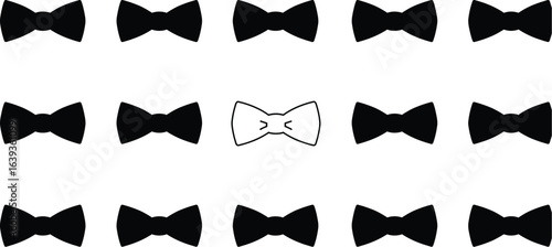 Seamless pattern with black bow ties, tuxedo accessory, gentlemen fashion, men's clothing element, formal wear background, repeating vector icon.