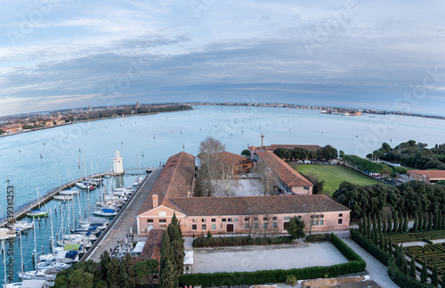 Wallpaper Mural Panoramic aerial view of sunset in Venice from the Cathedral San Giorgio Maggiore bell tower, Venice Torontodigital.ca