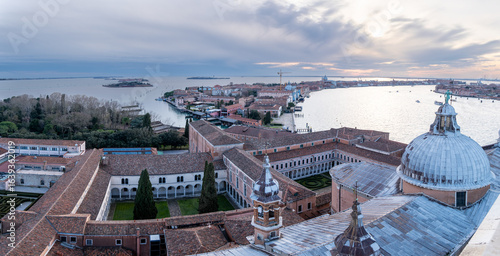 Wallpaper Mural Panoramic aerial view of sunset in Venice from the Cathedral San Giorgio Maggiore bell tower, Venice Torontodigital.ca