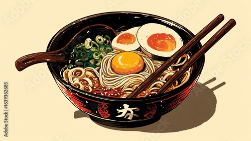 Delicious Cartoon Ramen Noodle Bowl Vector Illustration