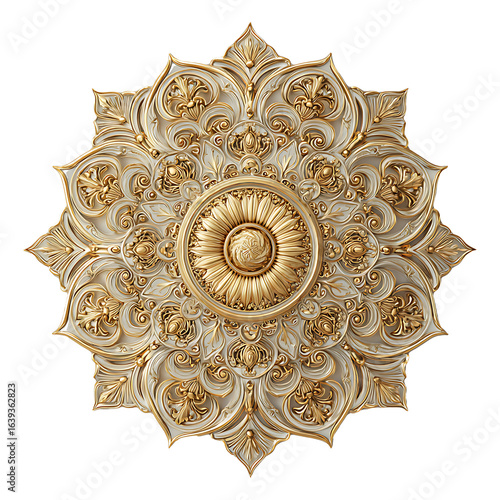 Ornate Golden Floral Ceiling Medallion.