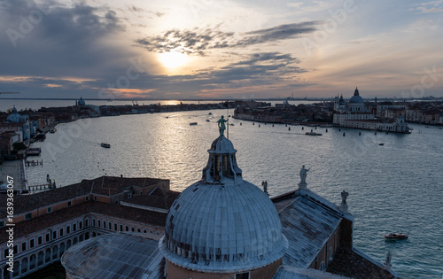 Wallpaper Mural Panoramic aerial view of sunset in Venice from the Cathedral San Giorgio Maggiore bell tower, Venice Torontodigital.ca