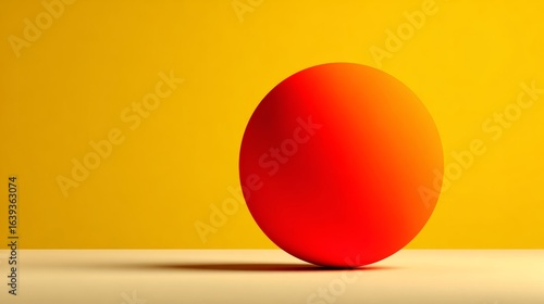 Red ball is sitting on a yellow surface. The ball is the main focus of the image, and the yellow background creates a warm and inviting atmosphere
