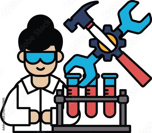 A man is working on a machine with a hammer and wrench