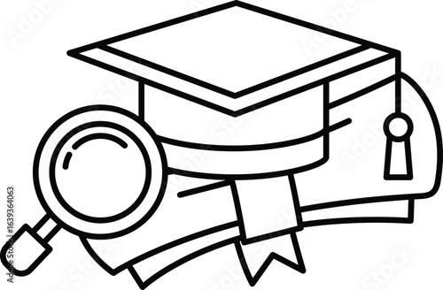 A graduation cap with a magnifying glass on top