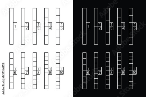 Visual Representation of Fractions with Divided Squares Vector Illustration.