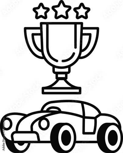A car is shown with a trophy and a star
