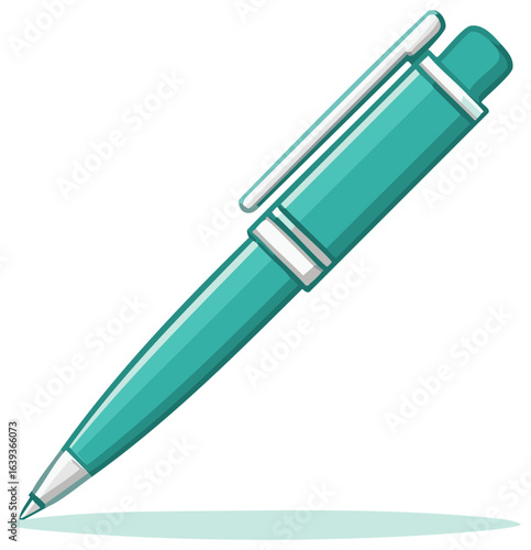 Teal Retractable Ballpoint Pen Illustration, Office Supply and Stationery