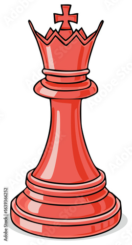 Crimson chess queen piece vector illustration, strategy game, strategic game plan, boardgame design asset, chess tournament