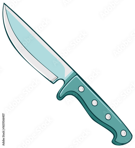 Cartoon Style Hunting Knife Illustration Featuring a Steel Blade and Blue Grip