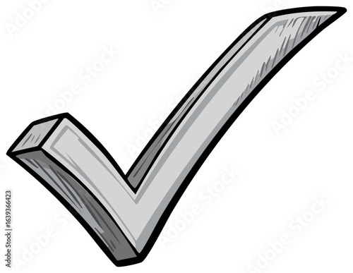 3D Gray Check Mark Symbol for Approval and Success in a Cartoon Style