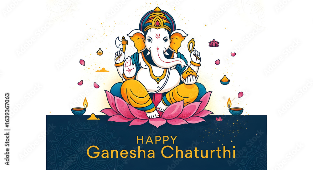 Fototapeta premium Happy Ganesh Chaturthi: Vibrant Illustration of Lord Ganesha