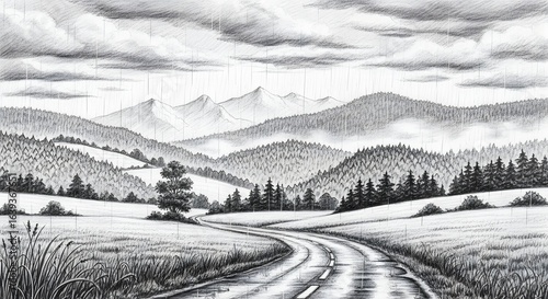 Rainy landscape. Generative AI.