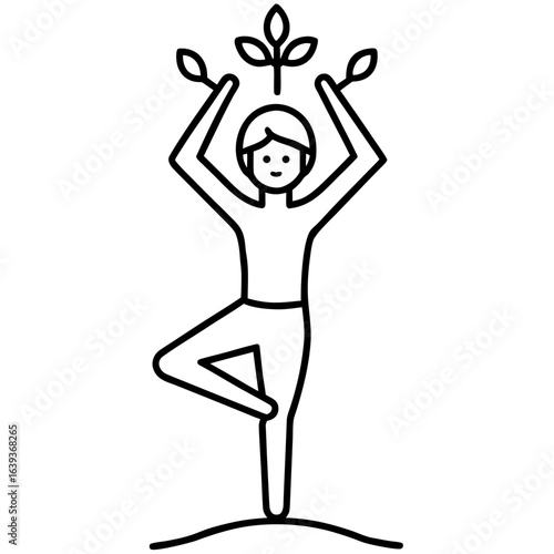Minimalist Line Art Yoga Tree Pose Vector Illustratio Minimal Yoga Pose Line Drawing, Elegant Tree Pose Outline Art, Modern Line Art Yoga