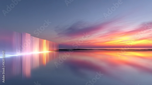 Pastel Sunset Over Ocean with Light Ray Reflections