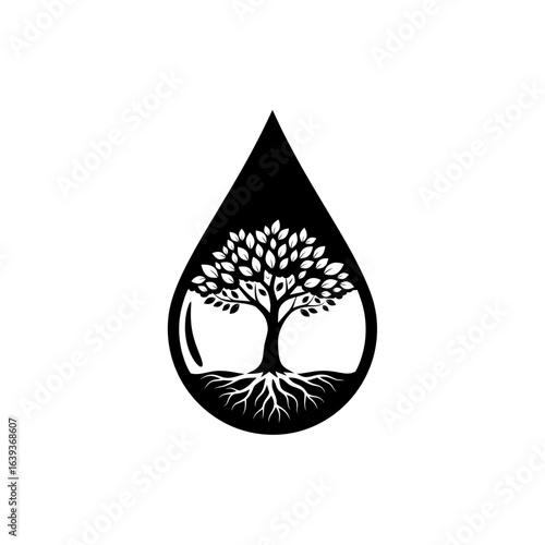 Tree in Water Droplet Silhouette - Nature and Purity Icon