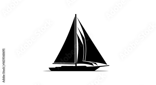 Sailboat with Raised Sails Silhouette - Ocean Travel and Adventure