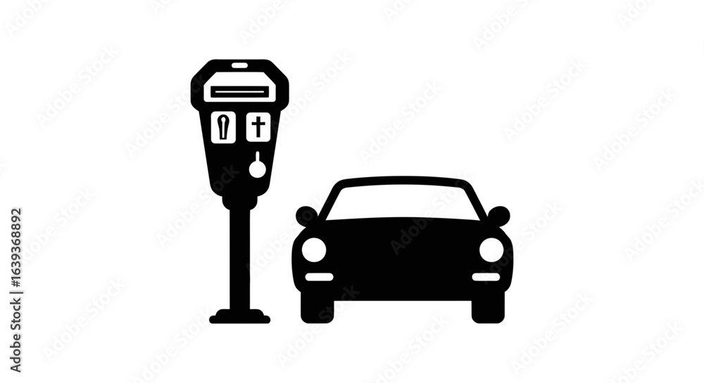 Parking Meter and Car Silhouette - Street Parking Icon Parking Meter and Car Silhouette - Street Parking Icon