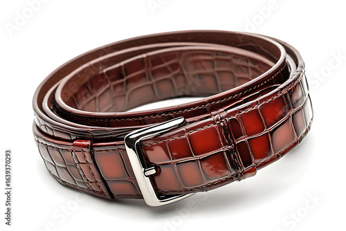 Luxury glossy brown crocodile embossed leather belt with polished silver buckle offers refined style and durable elegance for any sophisticated wardrobe.