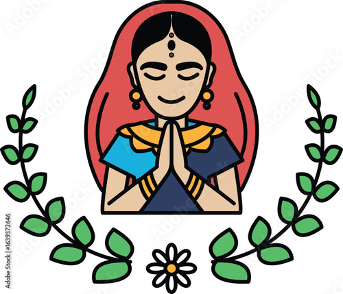 A woman is praying in a lotus position