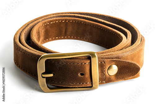 Rustic brown suede leather belt with antique brass buckle offering timeless style and durable craftsmanship for any occasion