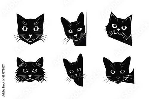 Cats Looking Out of the Corner Vector Silhouette for Pet and Animal Designs 