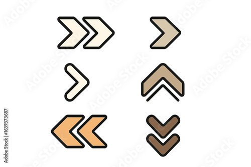 Set of simple directional arrows in various styles and colors for design and navigation purposes
