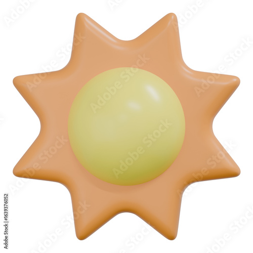 3D Cartoon Sun Icon with Yellow Rays – Cute Minimalist Summer Symbol Isolated on Transparent Background