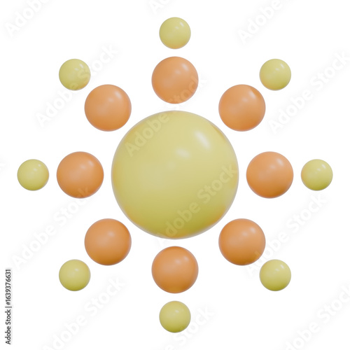 3D Cartoon Sun Icon with Yellow Rays – Cute Minimalist Summer Symbol Isolated on Transparent Background