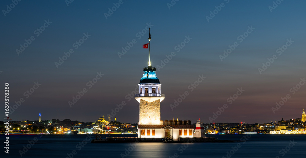 Maiden's Tower with beautiful sunset sky in Istanbul, Turkey. (Turkish Name: Kiz Kulesi). Colorful sunset sky in Istanbul. Maiden's Tower with beautiful sunset sky in Istanbul, Turkey. (Turkish Name: Kiz Kulesi). Colorful sunset sky in Istanbul.