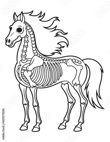 Skeleton Horse with Exposed Bones – Creepy Halloween Horse Coloring Page