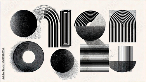 Abstract geometric shapes black and white vector illustration

