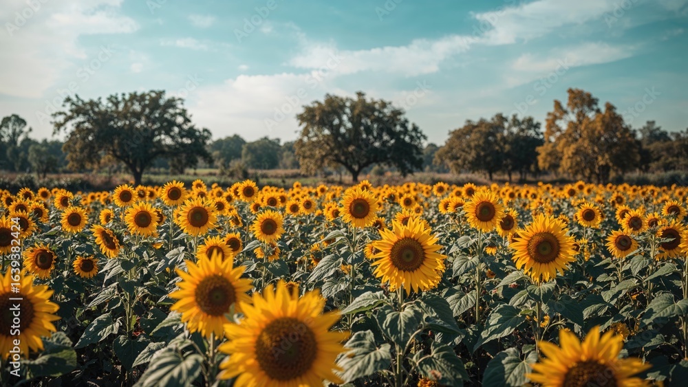 Obraz premium Bright sunflowers flourishing in the rural autumn landscape.
