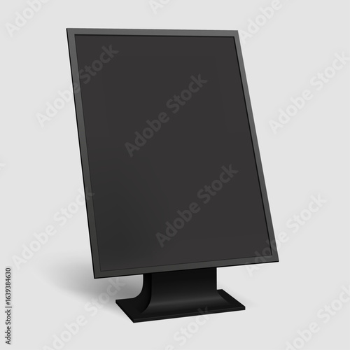Plastic and acrylic table talker, promotional upright menu table tent sign holder, table menu card display stand picture frame for mock up and template design. 3d  illustration