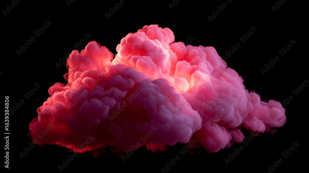 Fototapeta premium A glowing pink cloud isolated on a black background