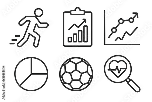 Sport and fitness icons representing activity tracking and performance metrics in a visual design
