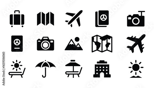Embark on adventures with these essential travel icons, perfect for planning your next journey and capturing memories.