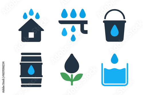 Water conservation symbols highlighting the importance of preserving natural resources in daily life activities