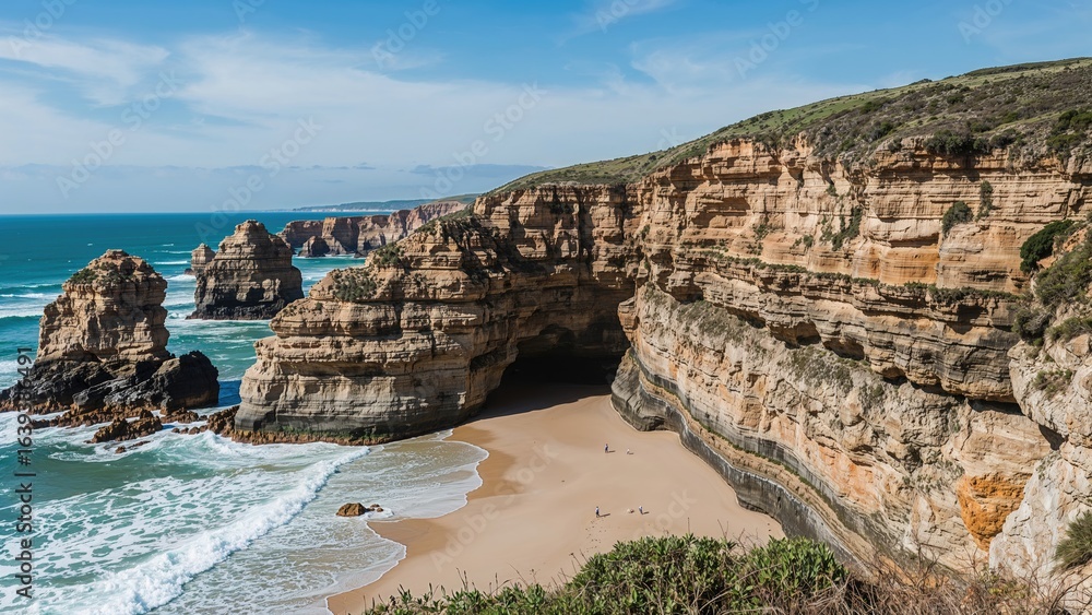 Obraz premium Stratified sedimentary Flysch along the seaside