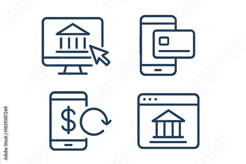 Digital banking concepts illustrating online transactions, mobile payments, and financial management tools for modern users